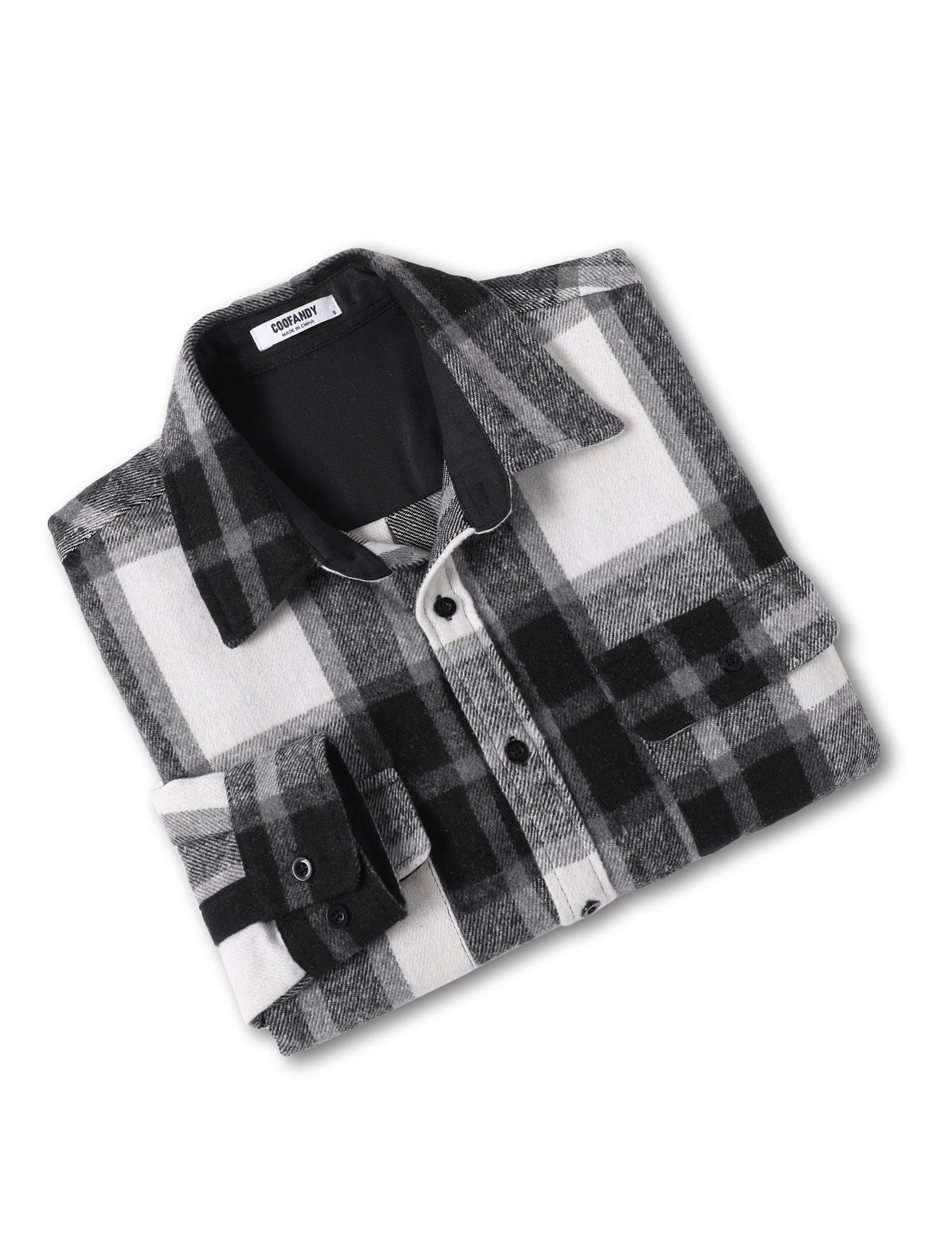 Mens Flannel Cotton Shirt Long Sleeve Plaid Button Down Casual Shirt