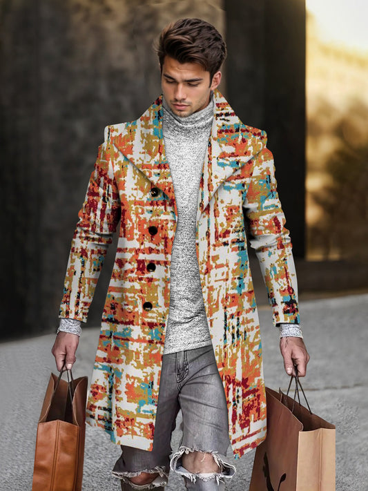 Men's Fashion Geometric Print Mid-length Coat